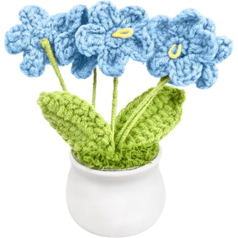 Flores de ganchillo, nomeolvides azules artificiales, decoración para el hogar y la oficina, regalos de cumpleaños para mujeres.