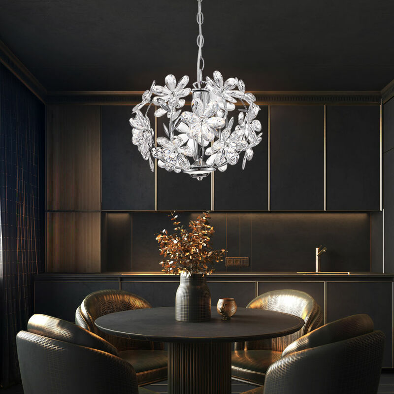 

Lámpara colgante de luz de techo LED de 9,5 vatios, diseño de flor, iluminación acrílica cromada