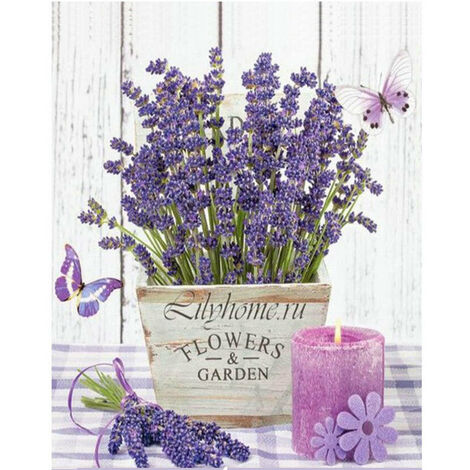 Flores de pintura de diamantes de bricolaje, kit completo de pintura de diamantes 5D decoración del dormitorio de la oficina en el hogar, bordado de diamantes de lavanda púrpura 30x40cm