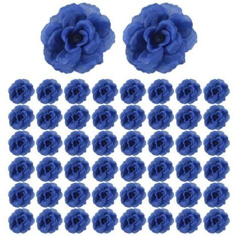 Flores de rosas de seda artificial, 50 piezas para decoración de álbumes de fotos, ropa y sombreros, para bodas (azul oscuro)
