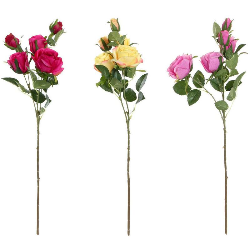 

Flores Decorativas DKD Home Decor Amarillo Rosa Tela Polietileno Fucsia (3 pcs)
