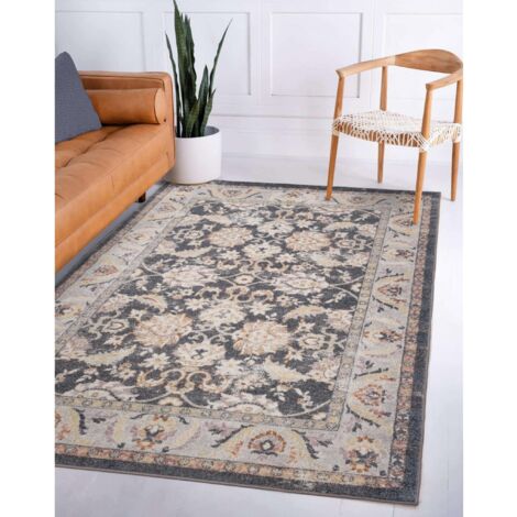 Flores Farah FR07 Traditional Classic Bordered Persian Floral Vintage Rug in Multi X-Large 200x290 cm (6'7"x9'6")