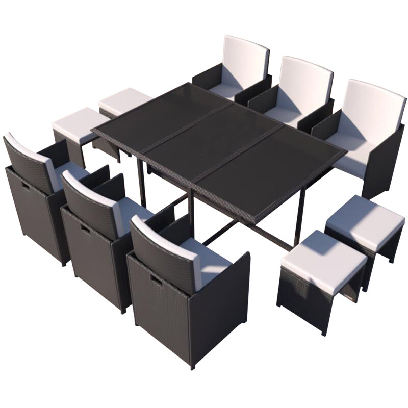 

Florida: Conjunto de jardín de resina trenzada Blanco y Negro de 10 plazas - Negro/Blanco