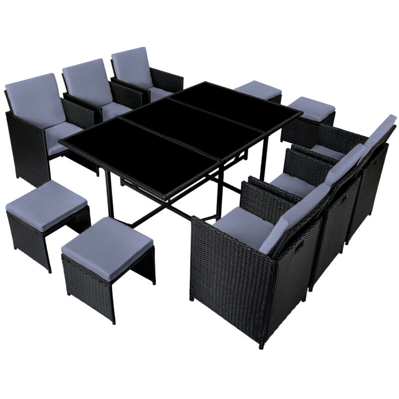 

Florida: Conjunto de jardín de resina trenzada Negra y Gris de 10 plazas - Negro/Gris