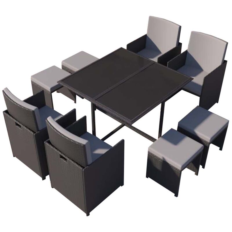 

Florida: Conjunto de jardín de resina trenzada Negra y Gris de 8 plazas - Negro/Gris