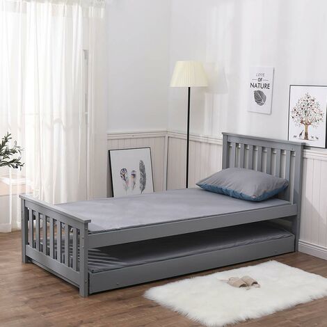 Florida Single Grey 3ft Wooden Bed with Pull Out Trundle Guest Bed Solid Pine