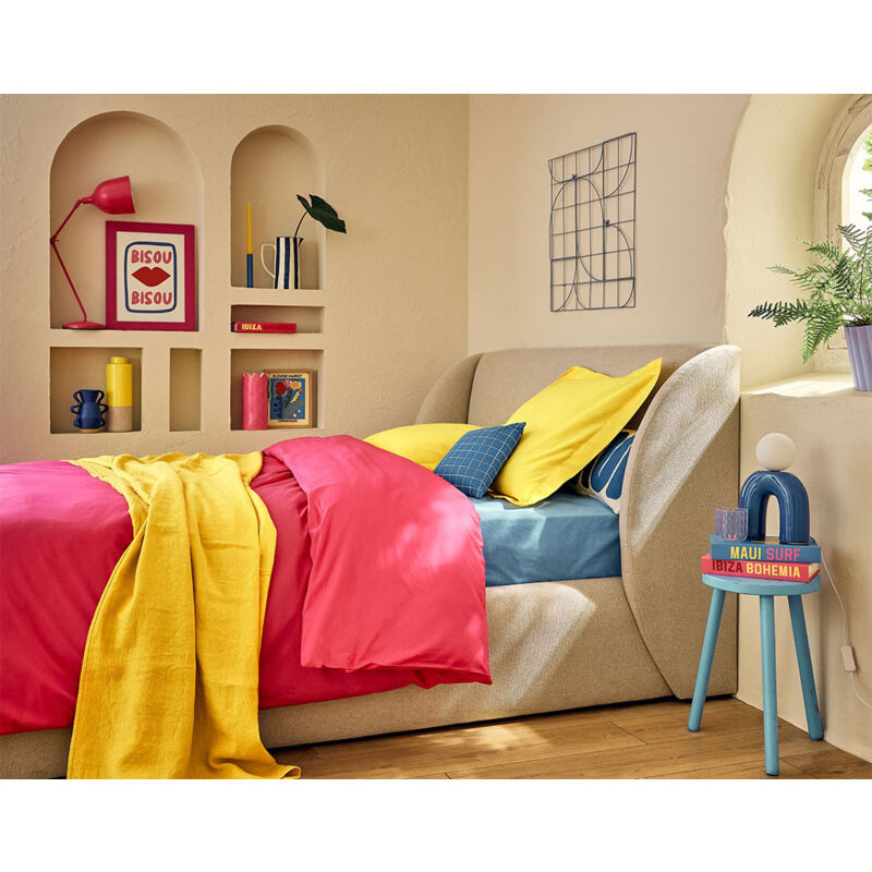 Lisa Design - Florina - lit coffre - 140x190 cm - sommier inclus - en tissu - beige