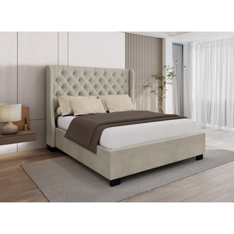 Deco In Paris - florine - Lit coffre capitonné en tissu lin beige florine 160 x 200 cm