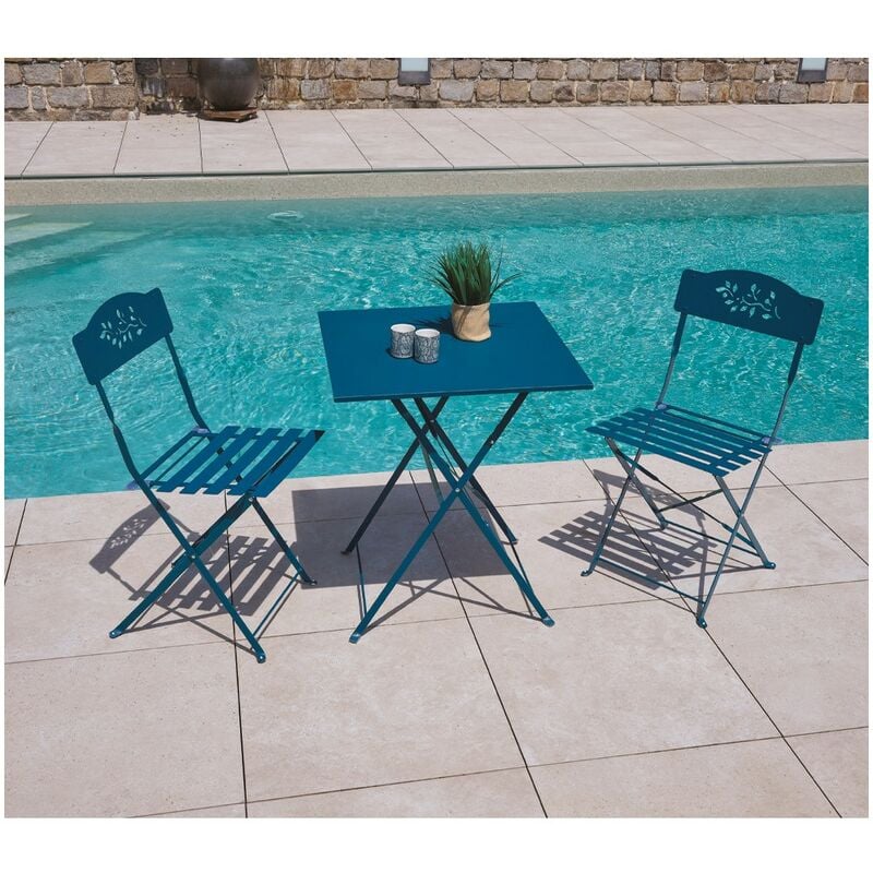 Florone - Ensemble table et chaises de jardin - 2 places - Bleu Canard - bleu canard