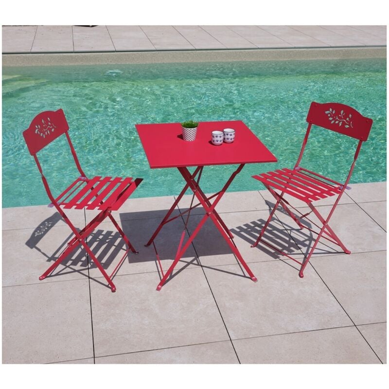 Florone - Ensemble table et chaises de jardin - 2 places - Bordeaux