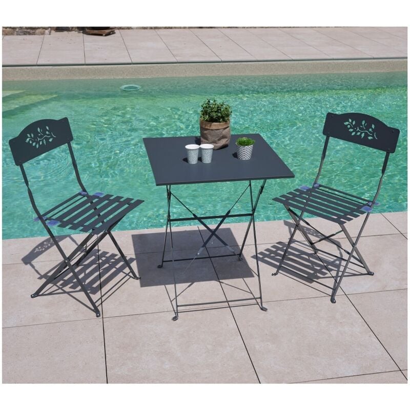 Florone - Ensemble table et chaises de jardin - 2 places - Gris Anthracite
