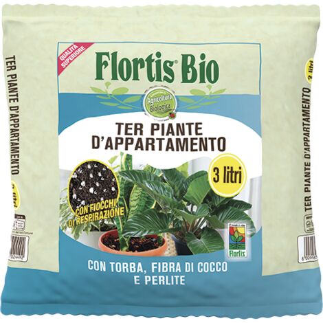 Flortis Terriccio per Piante Appartamento 3L - Substrato Rinvasi Verdi e Fiori