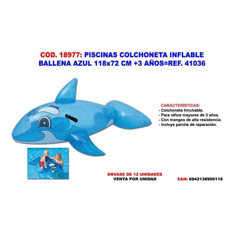 

piscinas colchoneta inflable ballena azul 118x72 cm+3 años 41037 - Mibricotienda