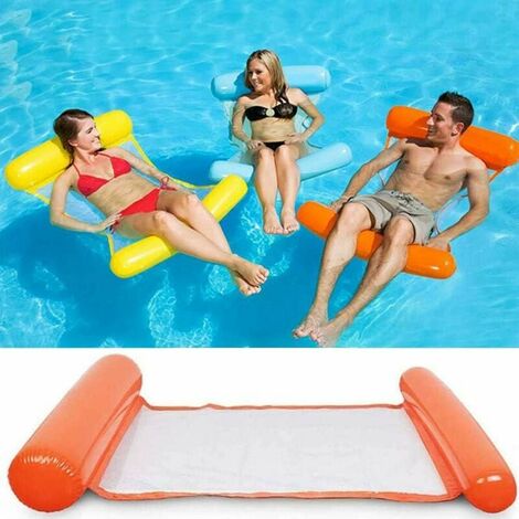Flotador inflable para piscina, hamaca flotante, balsa flotante, asiento reclinable ligero, hamaca, cama, tumbona, estera para playa/fiesta/vacaciones, naranja