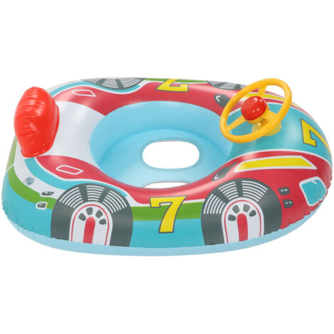 Flotteur Bébé Piscine en Forme de Bateau, Volant Amovible, Structure Anti-Fuite PVC, Siège à Jambes, Jouet de Bain Enfant pour Été, Design Fond Marin Bleu