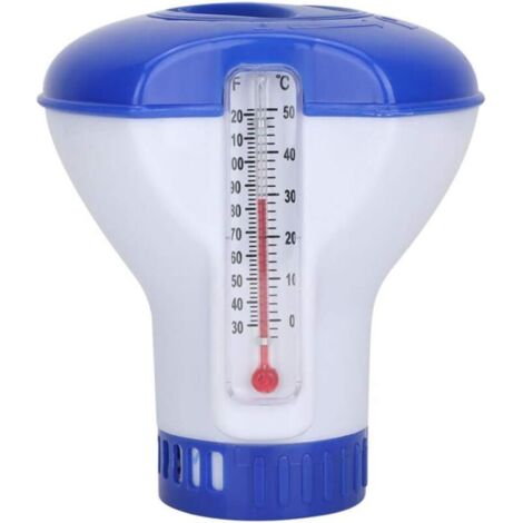 Flotteur de chlore de piscine pour pastilles de chlore, diffuseur de chlore flottant avec thermomètre d'eau de piscine, flotteur de pastilles de chlore de piscine durable, adapté au nettoyage des pisc