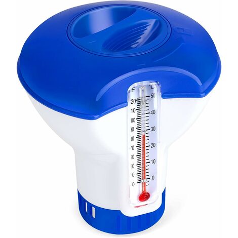 Flotteur doseur de piscine 5 Ih Distributeur de chlore flottant avec thermomètre et ouvertures de ventilation réglables, accessoires de piscine, doseurs de chlore pour piscines intérieures et extérieu