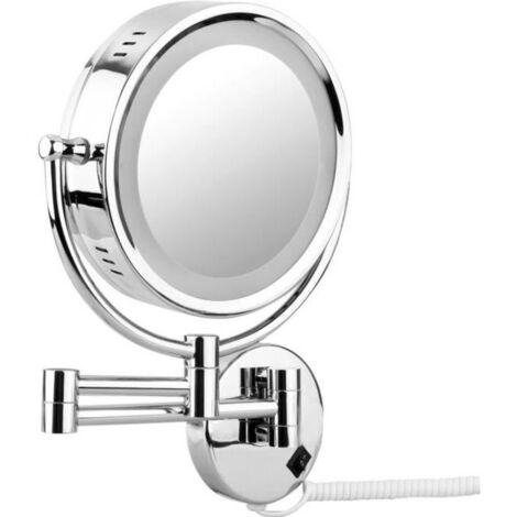 Floureon 8,5\'\' LED Miroir Mural Grossissant X10 Lumineux Extension Pliant Dual Face Normale 360 Degrés Rotation