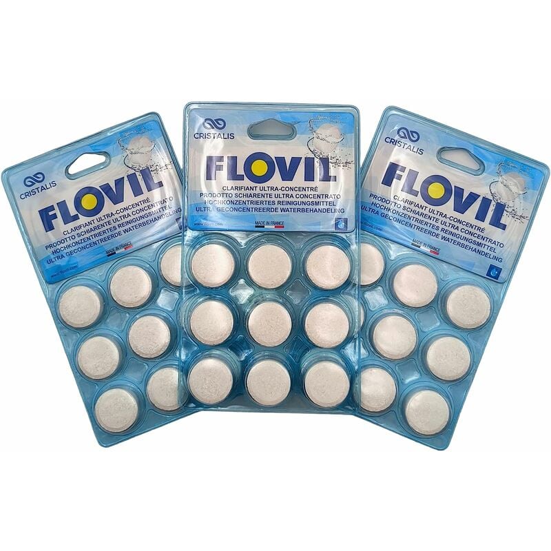 Clarifiant Ultra concentré, pour Tous Types de filtres piscines - Lot de 27 pastilles - Made in France - Flovil
