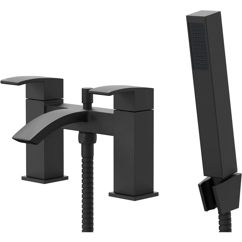 Colore Square Matt Black Bath Shower Mixer Tap with Shower Kit