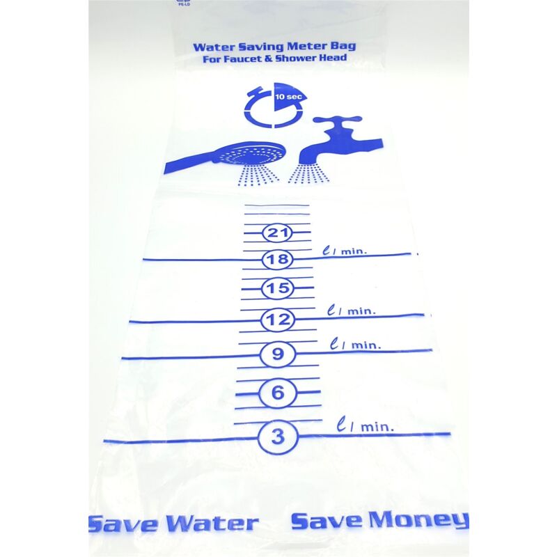 Pepte - Flow Rate Bag Tap Shower Head Simple 10s Saving Water Measuring Tool 0-24 l/min