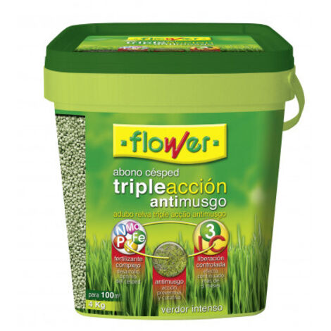 FLOWER Abono Césped Triple Acción Antimusgo, Cubo 4 kg