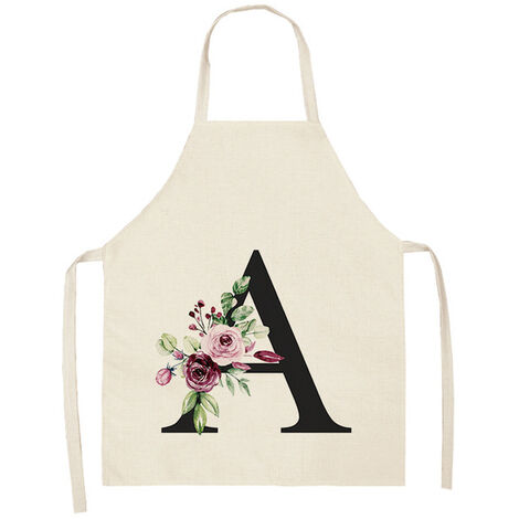 Flower Letter Alphabet Pattern Kitchen Apron For Woman Sleeveless Cotton Linen Aprons Cooking Home Cleaning Tools 5568cm,style 1,38x47cm
