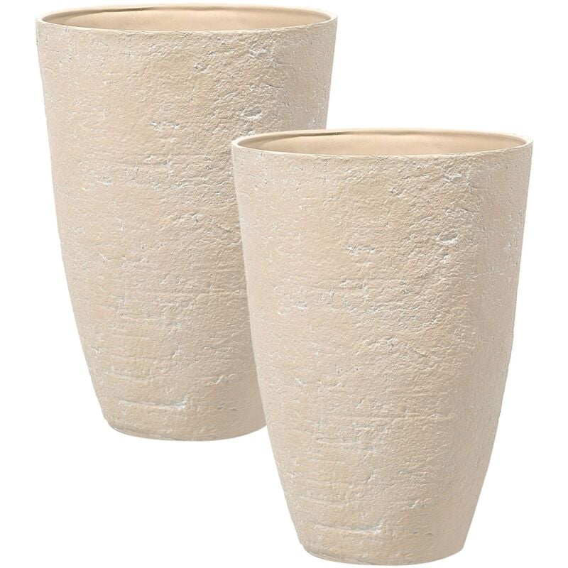 Flower Planters Tall Stone Garden Plant Pots Indoor Outdoor Beige 43x60 cm Camia