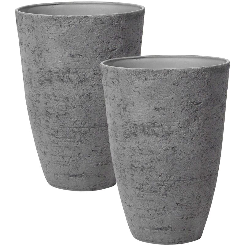 Beliani - Flower Planters Tall Stone Garden Plant Pots Indoor Outdoor Grey 51x51 Cm Camia