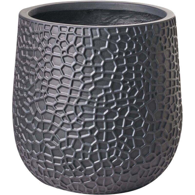 Beliani Flower Pot Black Fibre Clay Indoor And Outdoor Planter Round 41 X 41 X 43 Cm Decorative Accent Modern Design Living Room Garden Qiyun