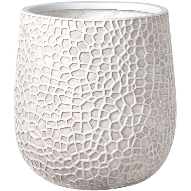 Beliani Flower Pot Light Beige Fibre Clay Indoor And Outdoor Planter Round 41 X 41 X 43 Cm Decorative Accent Modern Design Living Room Garden Qiyun