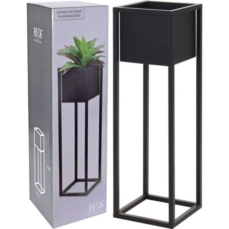 H + S Flower Pot on Stand Metal Black 70 cm H&S Collection