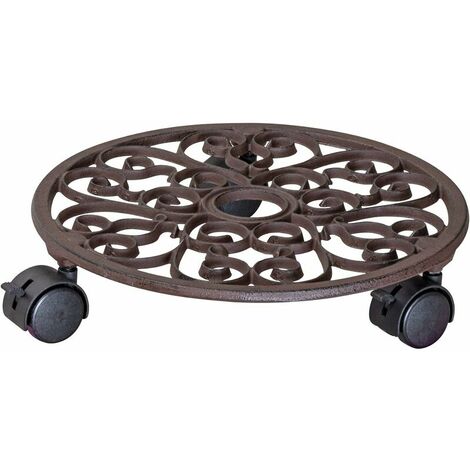 Flower Pot Rolling Stand Ø 29 x 6.5 cm I Rolling Plant Stand for indoors and outdoors I Cast iron pot castor, Nickel I 2 Brakes I Load capacity 50 kg -20092201