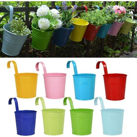 main image of "Flower Pots Hanging Flower Pots, Garden Pots Balcony Planters Metal Bucket Flower Holders - Detachable Hook (8 PCS) (Small)"