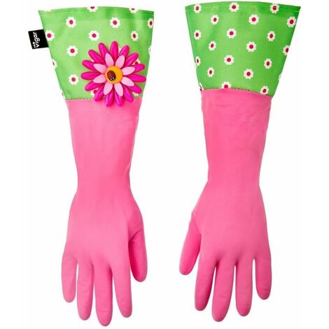 Flower Power Reinigungshandschuhe Grün/Rosa