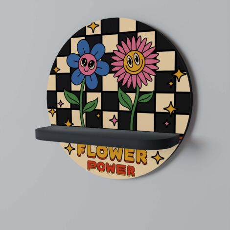 FLOWER POWER Rundes Regal Schwarz