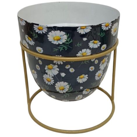 Flower Print Design Planter in Stand - L13 x W13 x H13 cm