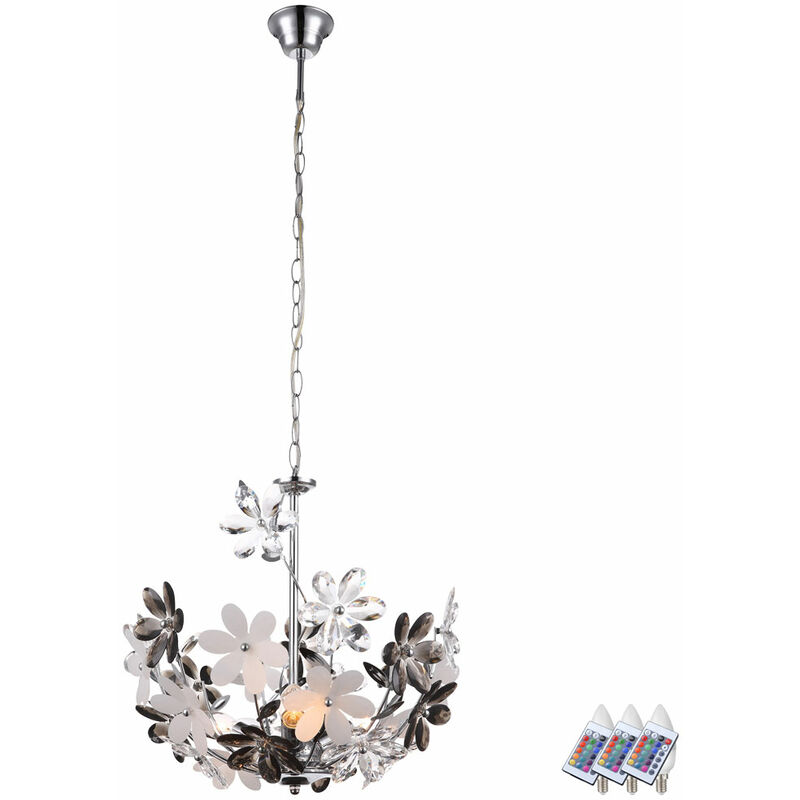 Etc-shop - Lampe pendule télécommande fleurs fleurs suspension plafonnier dans un ensemble comprenant des ampoules LED RVB