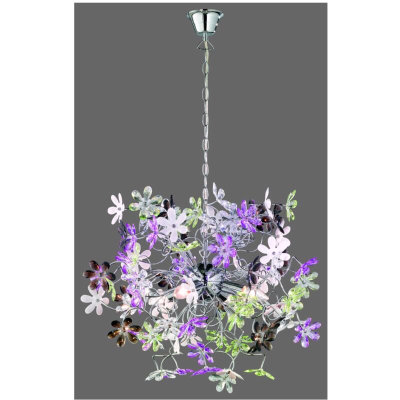 Image of Sospensione Flower 4xE14 Cromo Fiori Multicolor Ø63 cm Trio Lighting