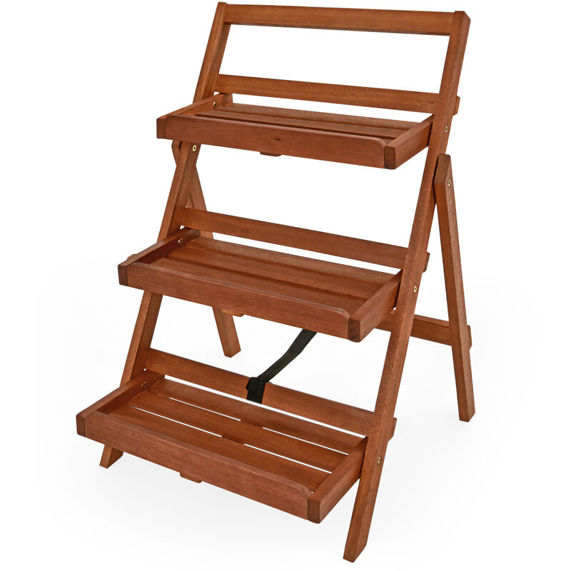 Display Shelf Plant Flower Stand FSC®-Certified Acacia Wood 3 Tier Ladder Folding