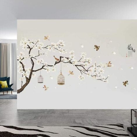 XUIGORT Flower Tree Bird Wall Stickers, Elegant Tree Wall Stickers Beautiful Home Backgrounds Large Size Decal For Living Room Bedroom DIY Vinyl Bedrooms Home Decor