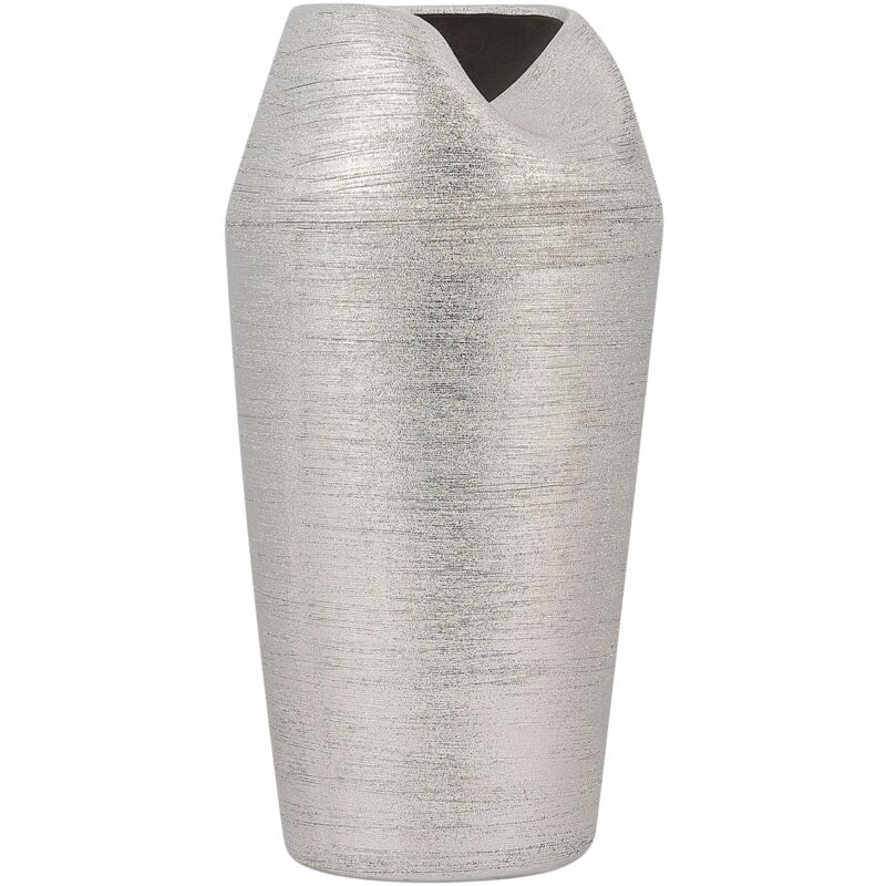Beliani Decorative Vase Apamea Stoneware 33 Cm Silver