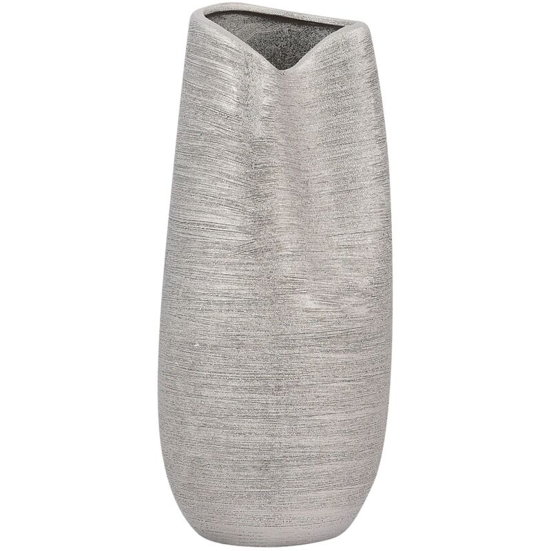 Beliani - Modern Decorative Stoneware Tabletop Flower Vase Sculpture Silver Finish