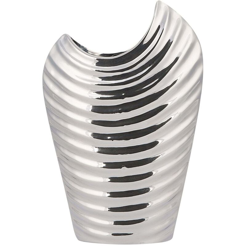 Beliani Decorative Vase Ecetra Stoneware 26 Cm Silver