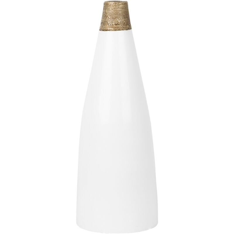 Beliani - Modern Tall Decorative Vase Minimalist Ceramic White with Gold Emona
