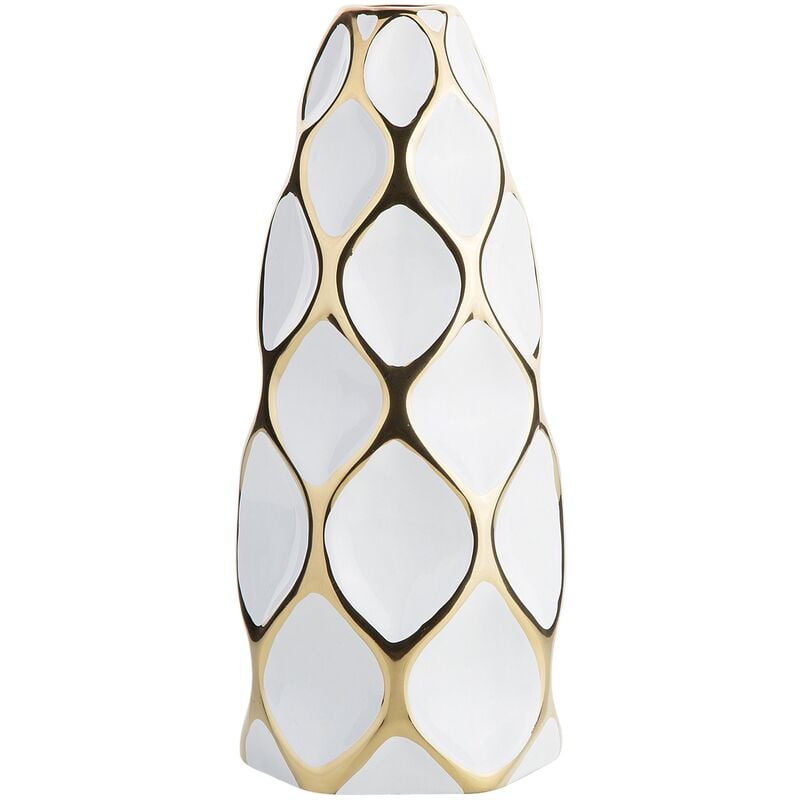 Modern Accent Vase Stoneware Decorative Object Flower Décor White with Gold Avila