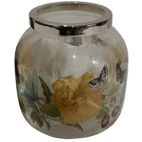Flower Vase with Metal Rim - Glass - L7 x W7 x H13 cm