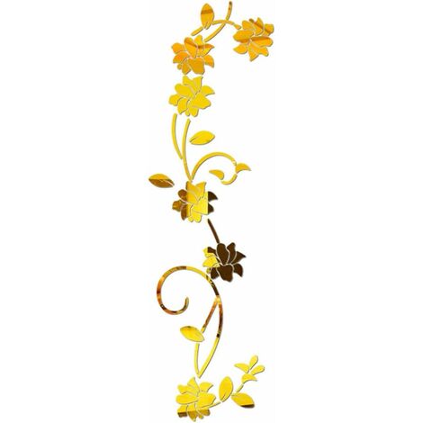 Flower Vine Acryl-Spiegel-Wandaufkleber, eleganter Wandaufkleber mit Spiegeleinstellung, klebrige Wandspiegel-Wanddekoration für Zuhause, Wohnzimmer, Schlafzimmer, Gold