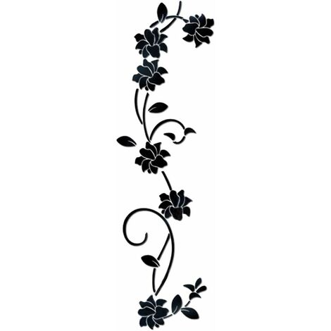 Flower Vine Acryl-Spiegel-Wandaufkleber, eleganter Wandaufkleber mit Spiegeleinstellung, klebrige Wandspiegel-Wanddekoration für Zuhause, Wohnzimmer, Schlafzimmer, Schwarz，