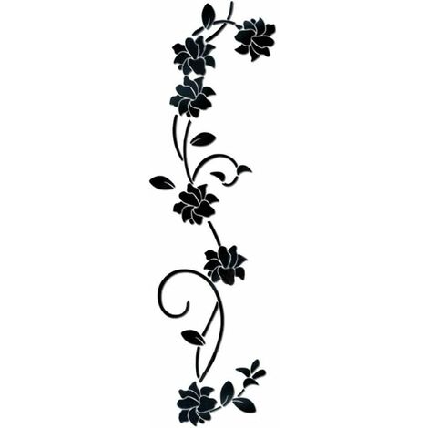 Flower Vine Acryl-Spiegel-Wandaufkleber, eleganter Wandaufkleber mit Spiegeleinstellung, klebrige Wandspiegel-Wanddekoration für Zuhause, Wohnzimmer, Schlafzimmer, Schwarz